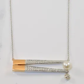 Unique Pearl & Diamond Offset Necklace | 1.60ct, 0.65ctw | 18" | Glamorous Accessory Sun-Kissed Look
