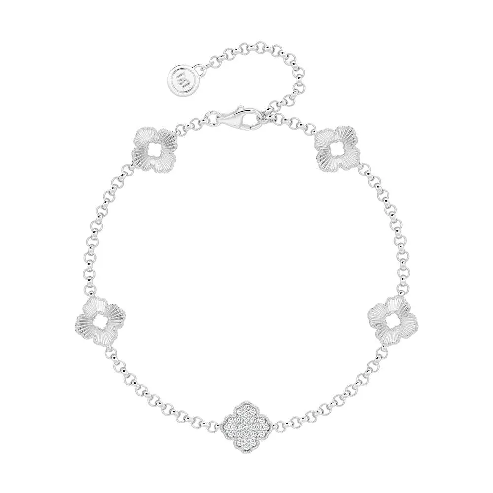 Simple Accent Blooming Petals Four Leaf Clover Lab Grown Diamond Bracelet
