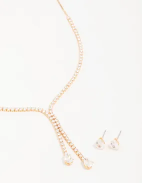 Gold Cupchain Y-Necklace & Earrings Set Luxury Shine Finish