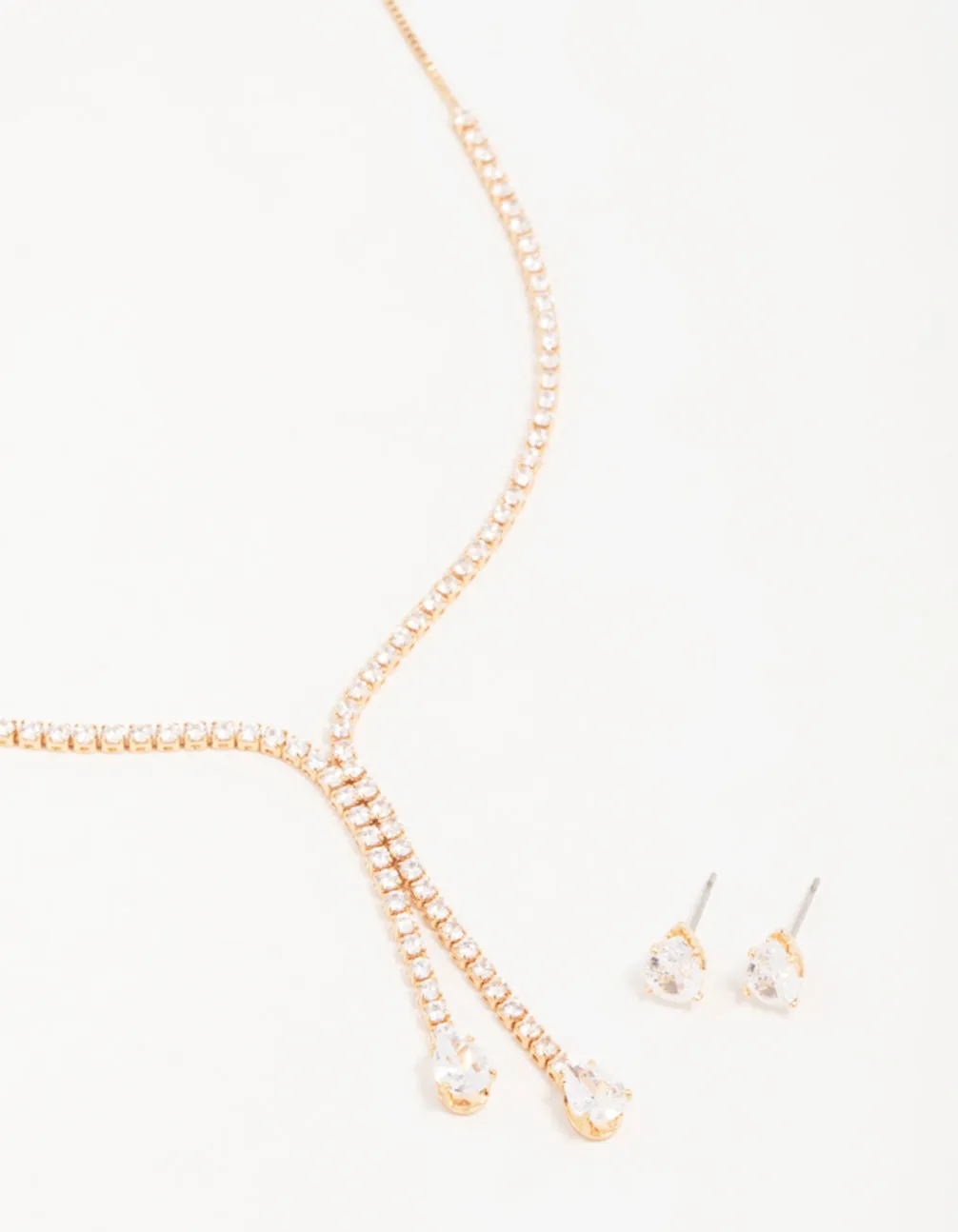 Gold Cupchain Y-Necklace & Earrings Set Luxury Shine Finish
