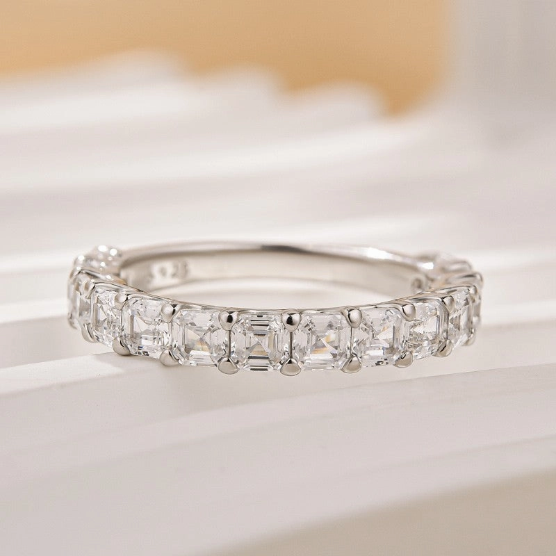 Unique Asscher Cut Wedding Band In Sterling Silver Graceful Contour