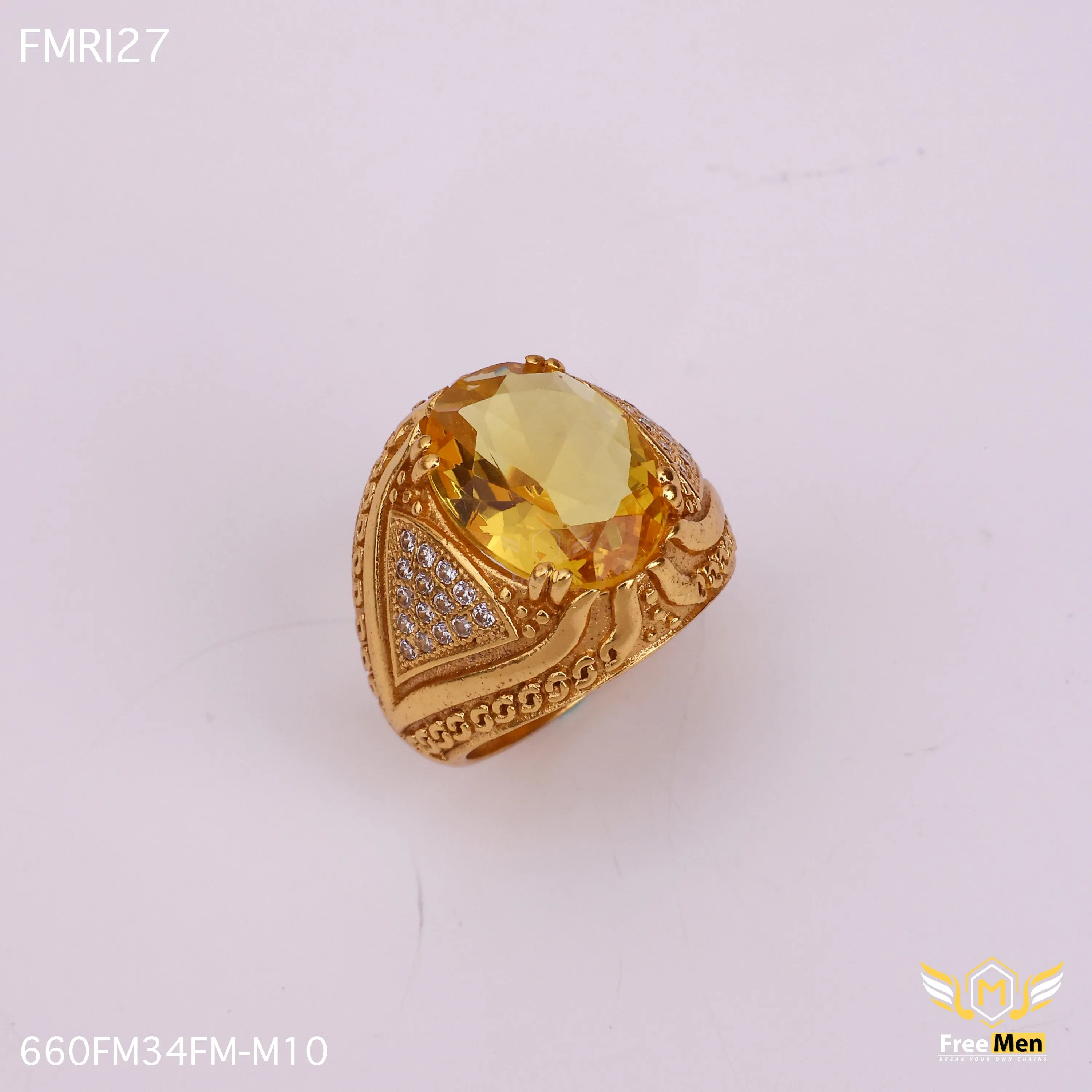 Elegant Embellishment Freemen Oviform Yellow AD Design Golden Ring - FMRI27