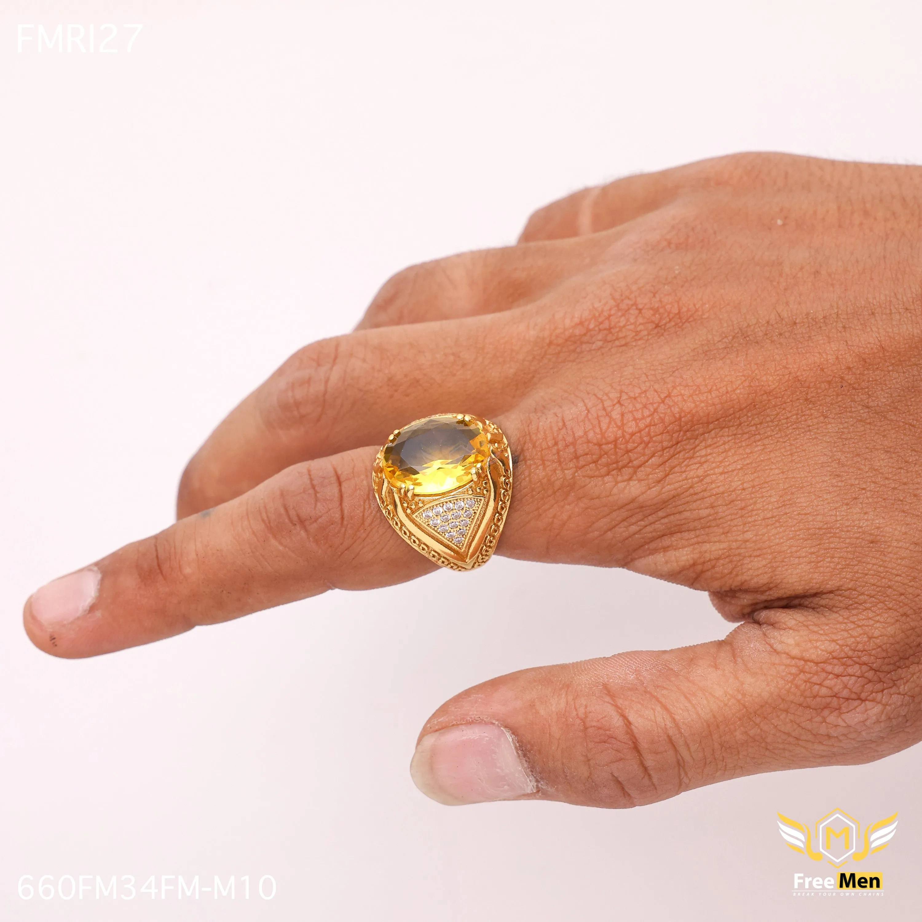 Modern Present Family Treasure Freemen Oviform Yellow AD Design Golden Ring - FMRI27