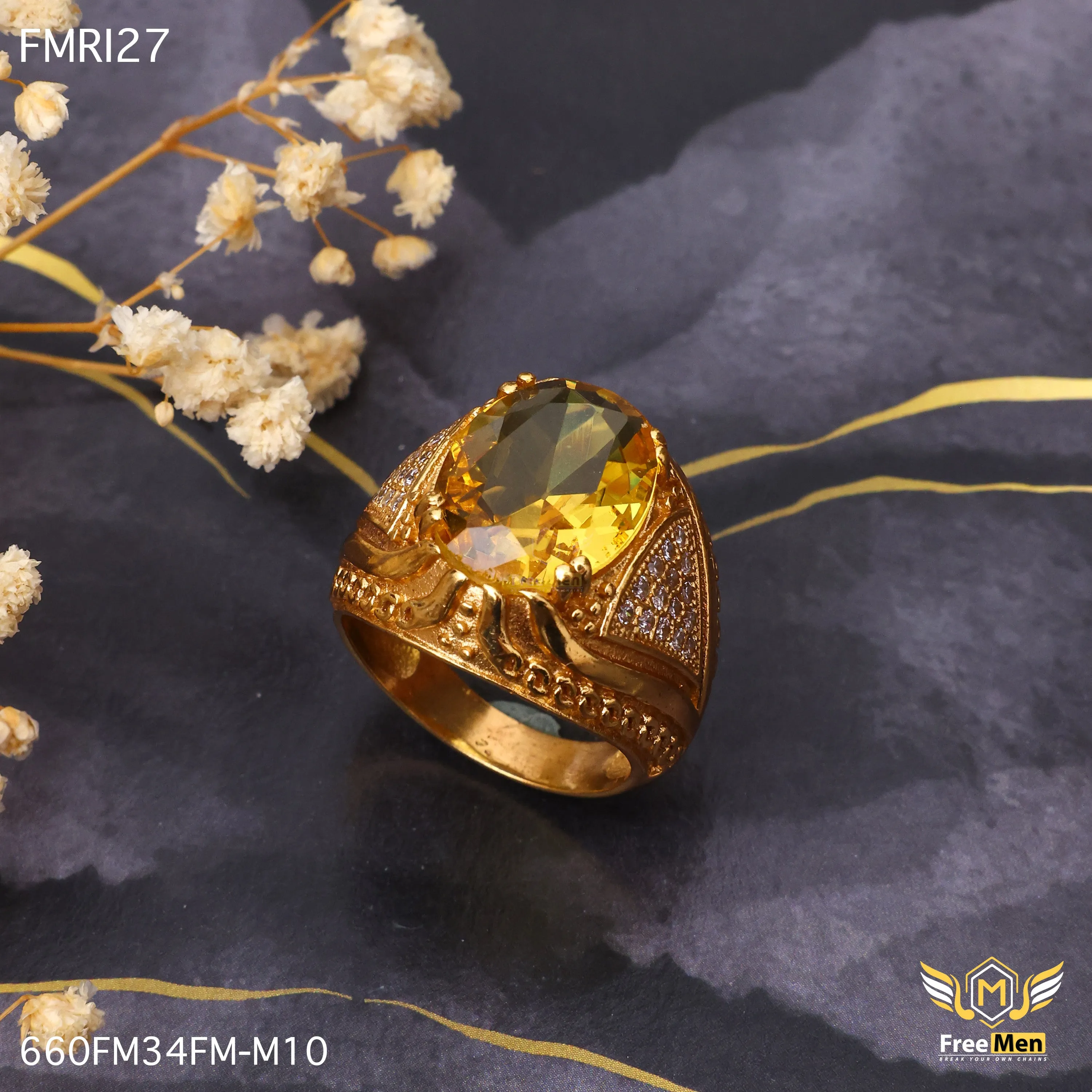 Vintage Gift Freemen Oviform Yellow AD Design Golden Ring - FMRI27