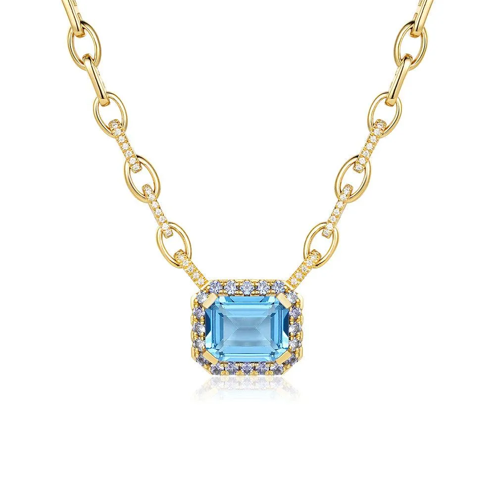"Aqua Earth Conservation Champion" Aquamarine and Sapphire Necklace Layer mood Trendy Charm