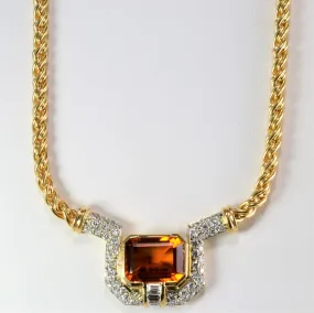 Radiant Sparkle Daytime Look Beautiful Bezel Citrine & Multi Diamond Rope Chain Neckalce | 0.86 ctw, 16''|