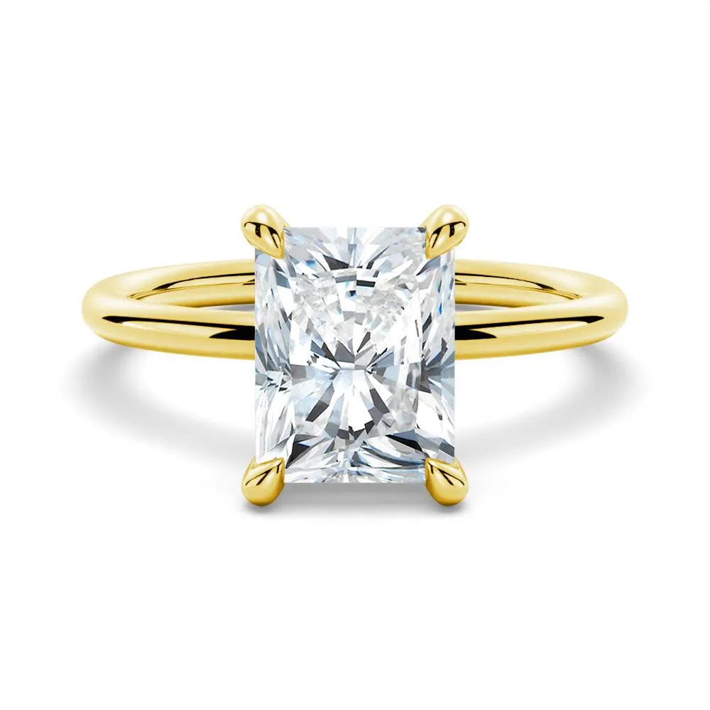 Four Prong Radiant Solitaire Moissanite Engagement Ring With Hidden Halo Luxurious Accent