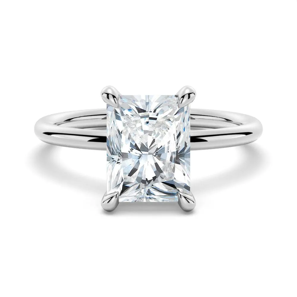 Four Prong Radiant Solitaire Moissanite Engagement Ring With Hidden Halo Quality Accessory