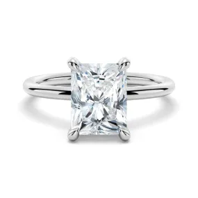 Four Prong Radiant Solitaire Moissanite Engagement Ring With Hidden Halo Minimal Detail