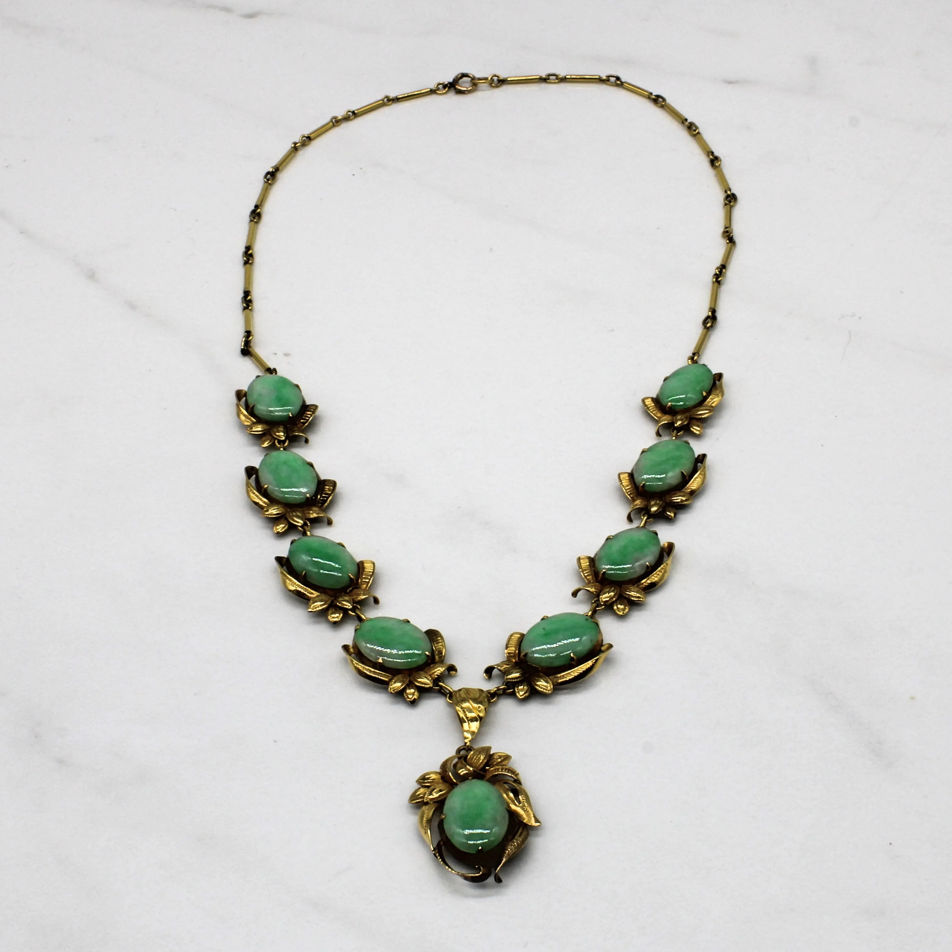 Refined Contour Jadeite Cabochon Bar Link Necklace | 18.50ctw | 17" |