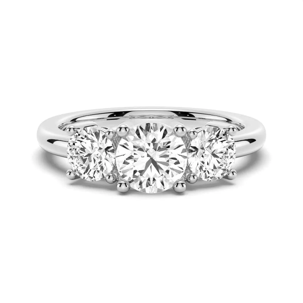 Stylish Emblem 3 Stone Shared Prong Set Moissanite Anniversary Band