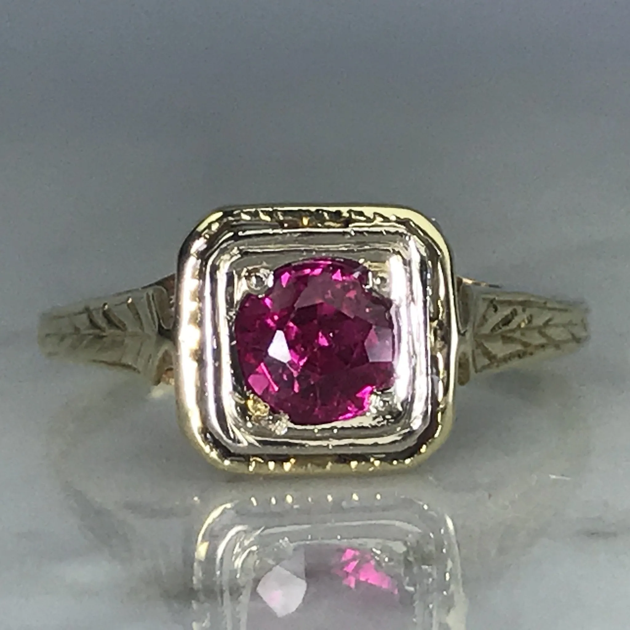 Antique Ruby Ring in 14K Yellow Gold Art Deco Filigree Setting. July Birthstone. 15th Anniversary. Bold Memento Affordable Bauble
