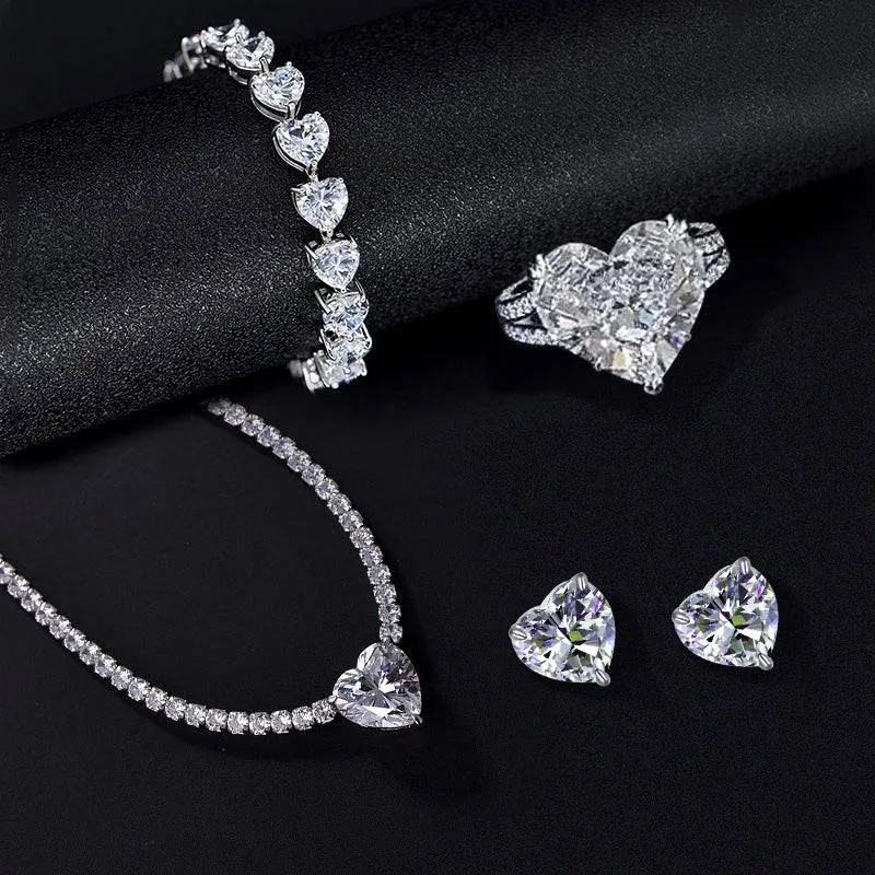 Louily Stunning Heart Cut Simulated Diamond 4PC Jewelry Set In Sterling Silver Seasonal Gift
