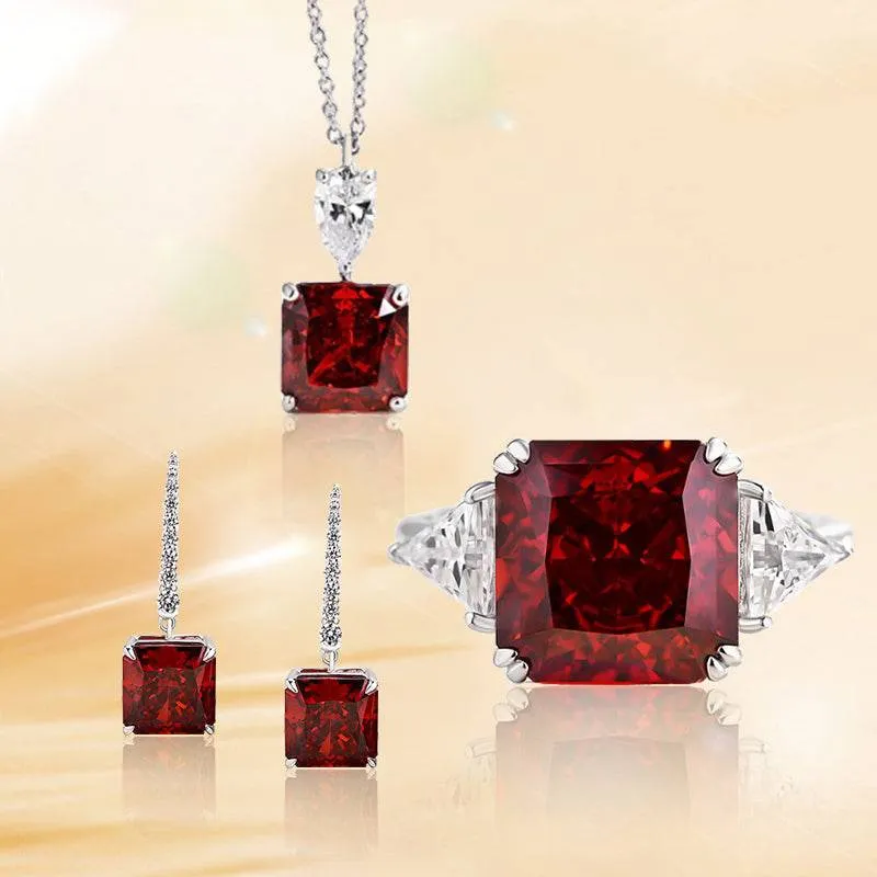 Louily Noble Ruby Radiant Cut 3PC Jewelry Set Shimmering Touch