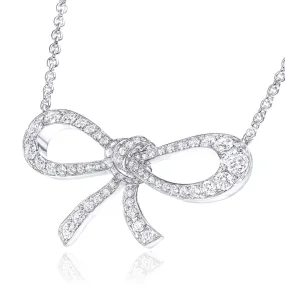 Sterling Silver CZ Bowknot Pendant Necklace Modern Touch Timeless Beauty