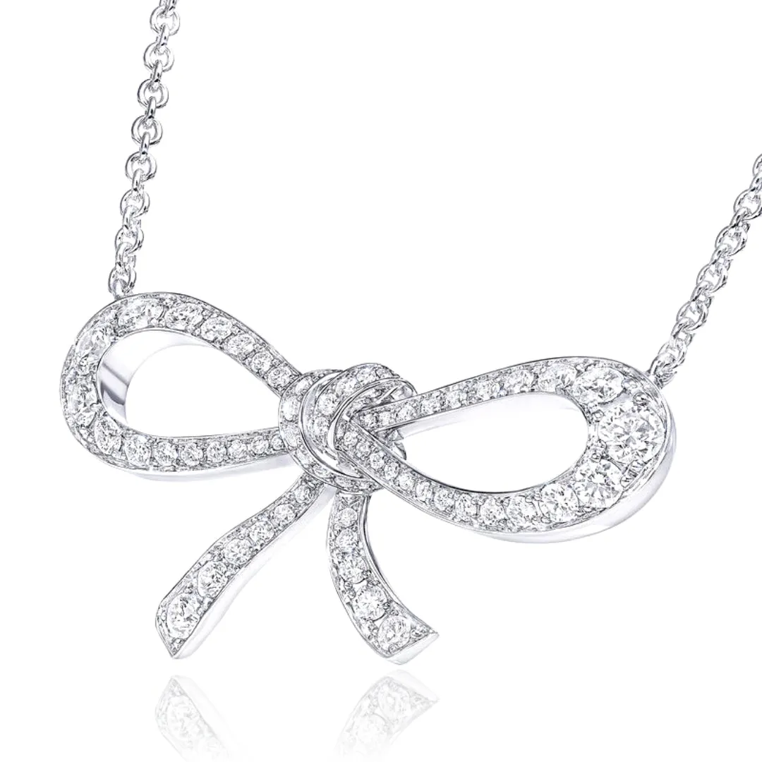 Sterling Silver CZ Bowknot Pendant Necklace Modern Touch Timeless Beauty