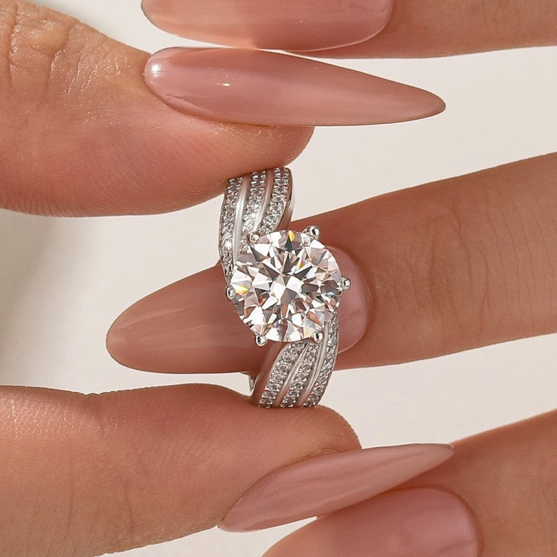 Moissanite 3.0 Ct Round Cut Twist White Gold Promise Ring Layered Edge