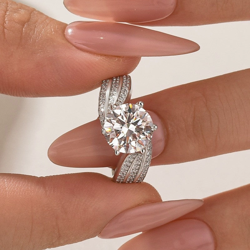 Moissanite 3.0 Ct Round Cut Twist White Gold Promise Ring Sculpted Sparkle Crafted Detail
