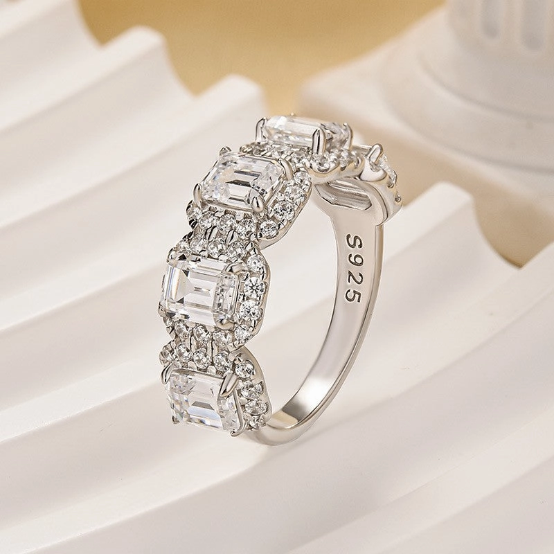 3.3Ct Halo Emerald Cut White Stone Anniversary Ring In Sterling Silver Luxury Gift Quick Spark
