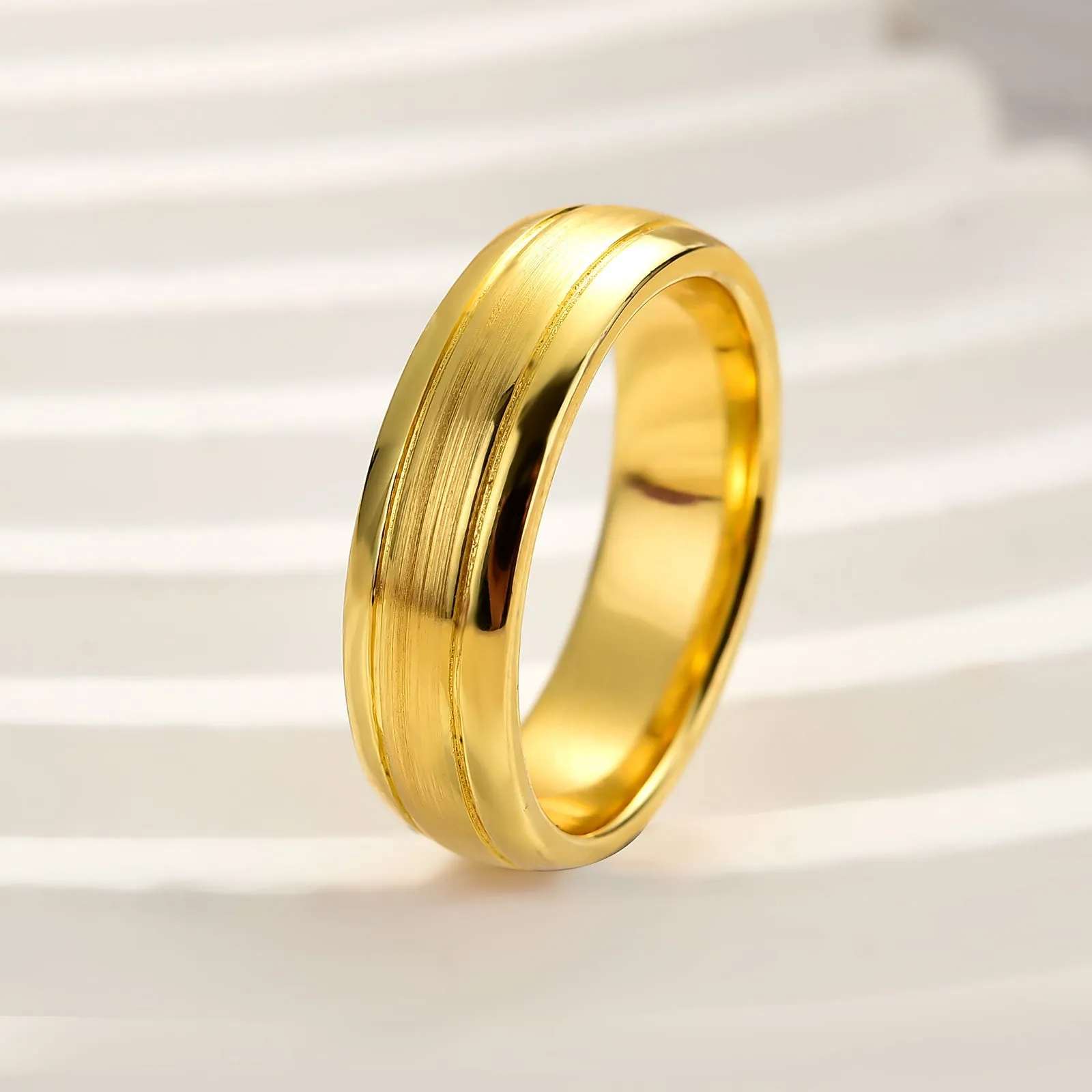 Louily Classic Matte and Polished Men's Wide Wedding Band Distinct Style Sleek Texture