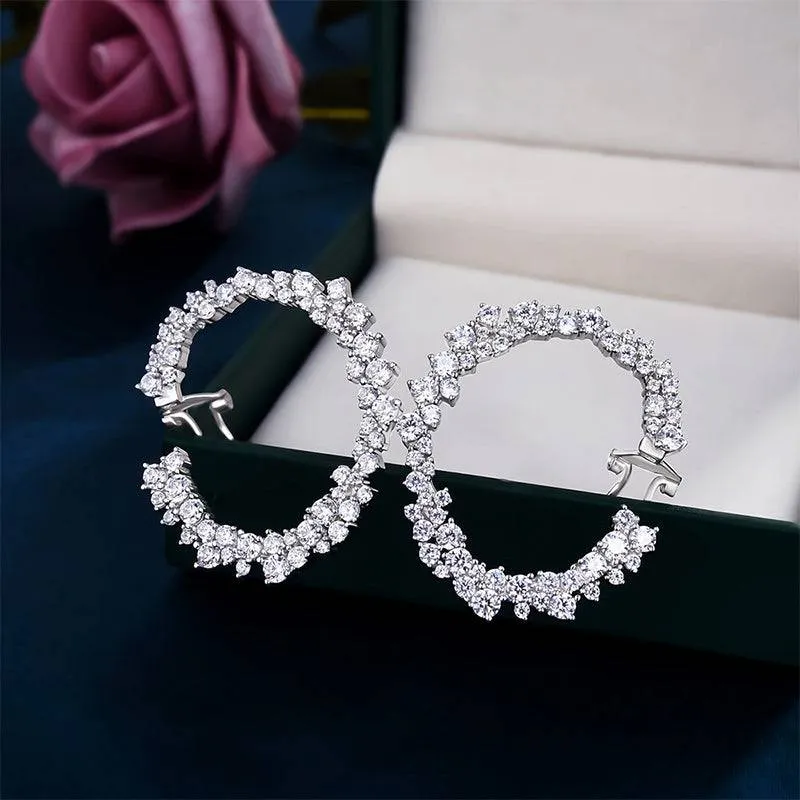 Finest Feature Flawless Sparkle Louily Sparkle Round Cut Women's Hoop Earrings In Sterling Silver