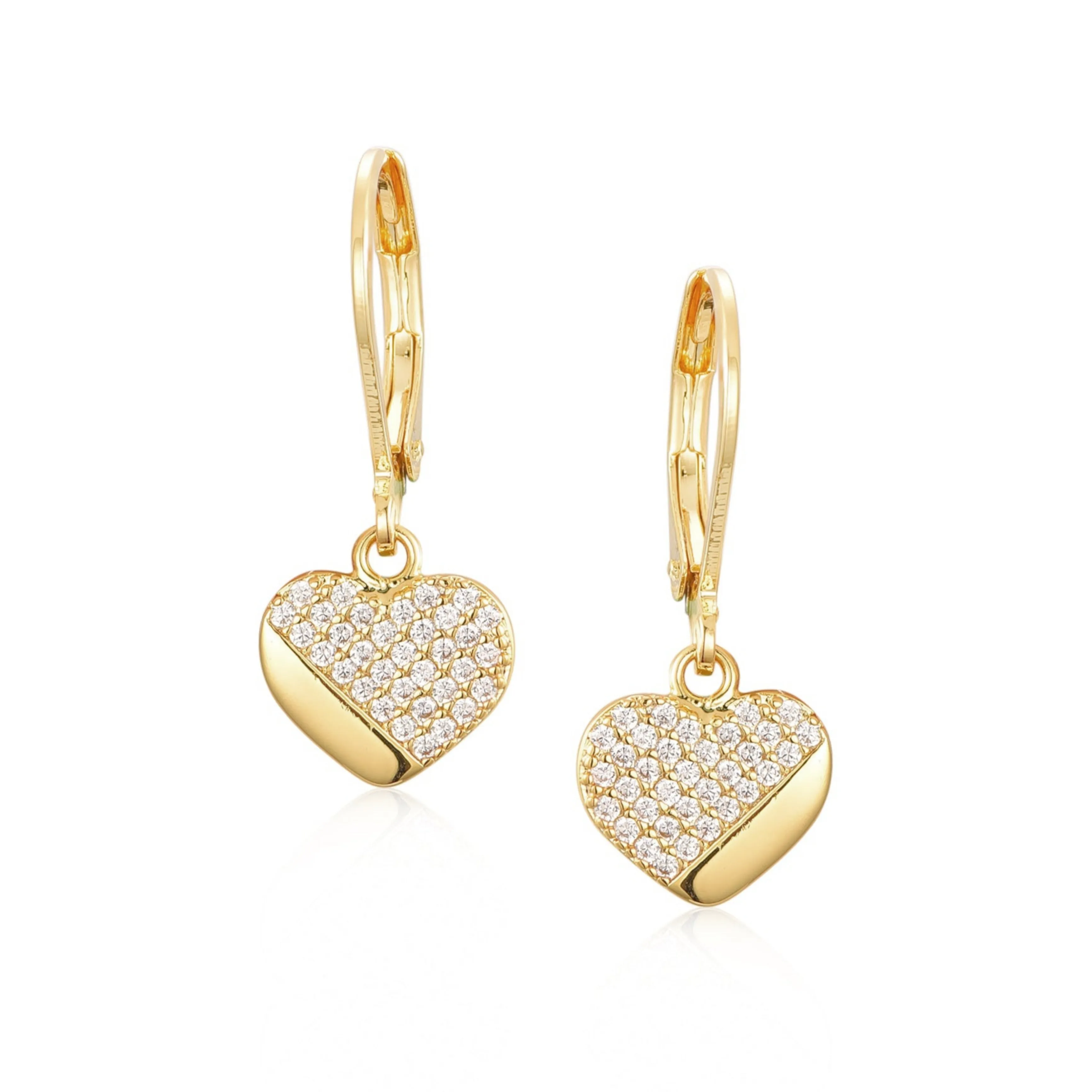 Curved Decoration Gold Plated Surgical Steel ? CZ Heart Shaped Earrings