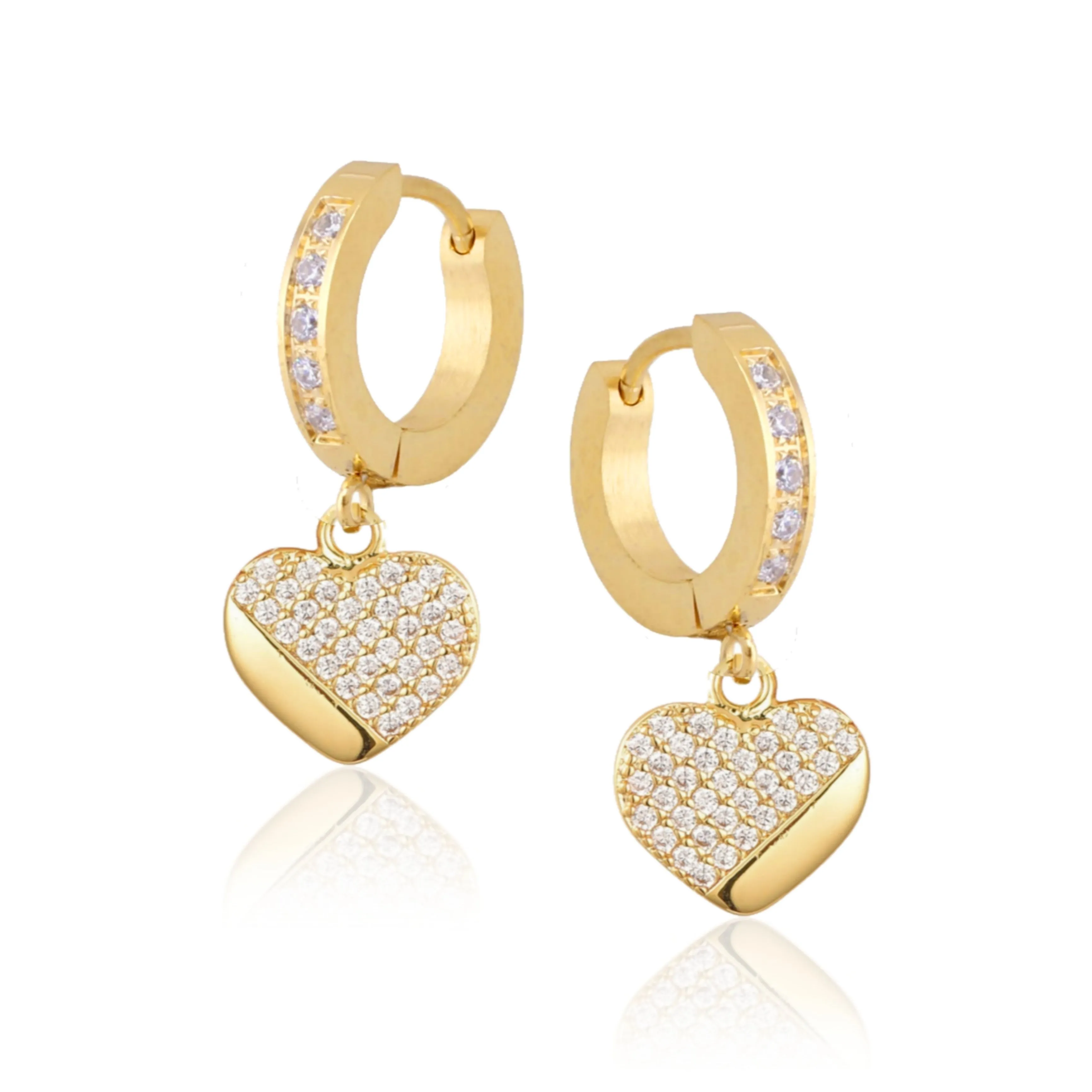 Gold Plated Surgical Steel ? CZ Heart Shaped Earrings Vibrant Embellishment