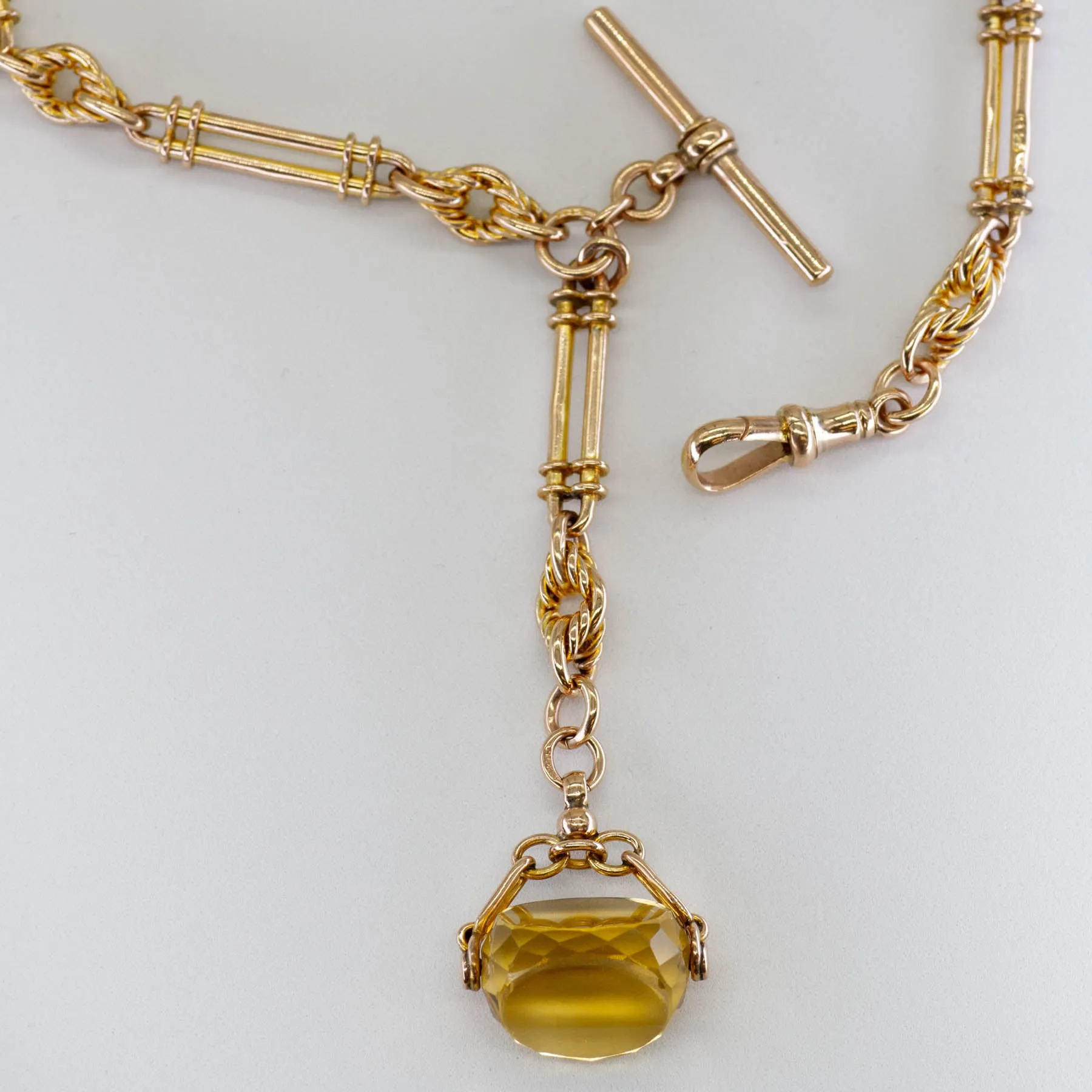 1883 Hallmarked 9k Yellow Gold Watch Fob Chain with Citrine Seal Fob | 11" Quick Style Precious Piece