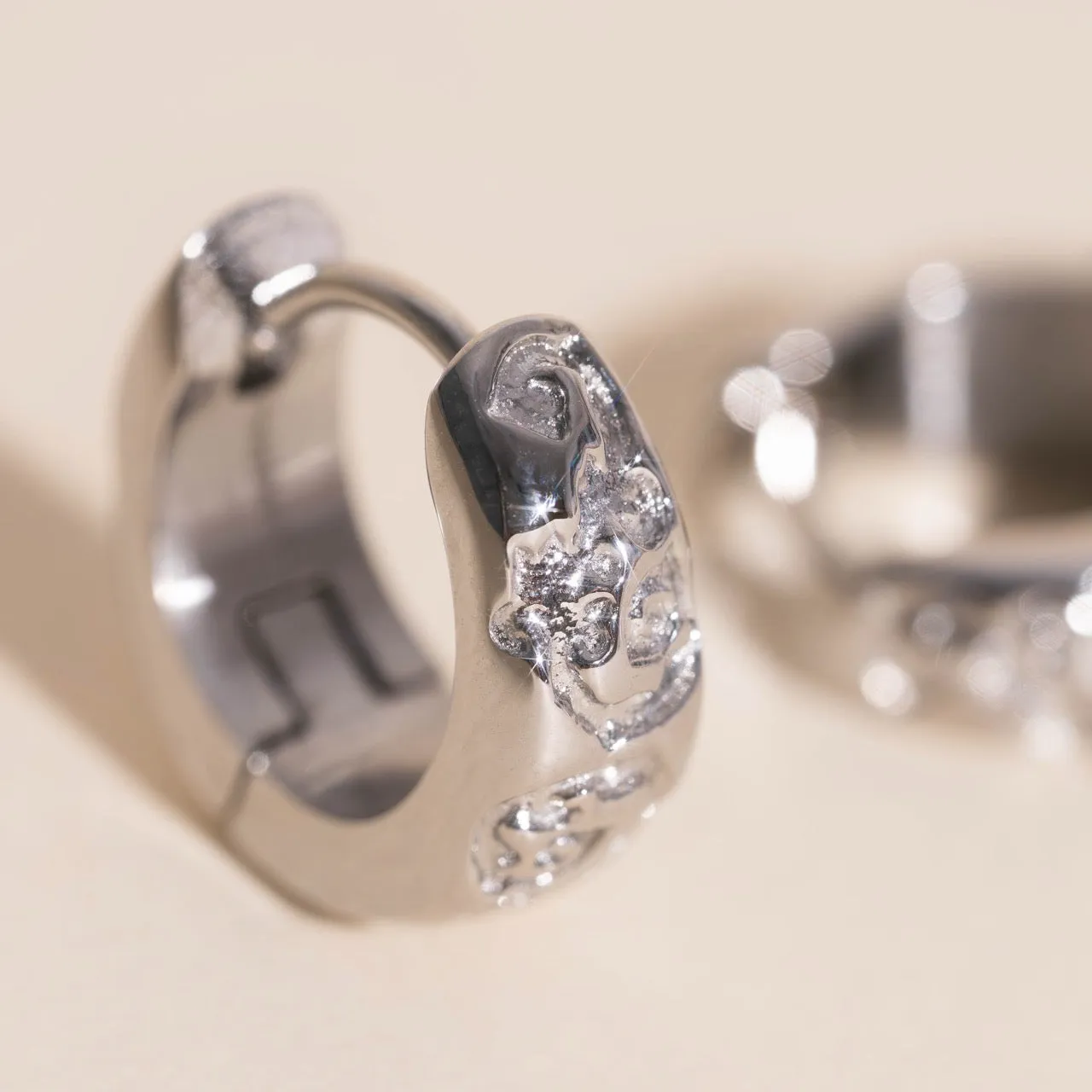 Heirloom Etch Teardrop Super Chunky Huggie Hoop Earrings Square Trinket Pearlescent Embellishment