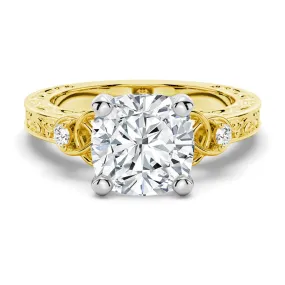 Vintage Celtic Knots Design Cushion Cut Moissanite Engagement Ring Glam Finish