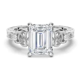Modern Outline Vintage Celtic Knots Design Emerald Cut Moissanite Engagement Ring