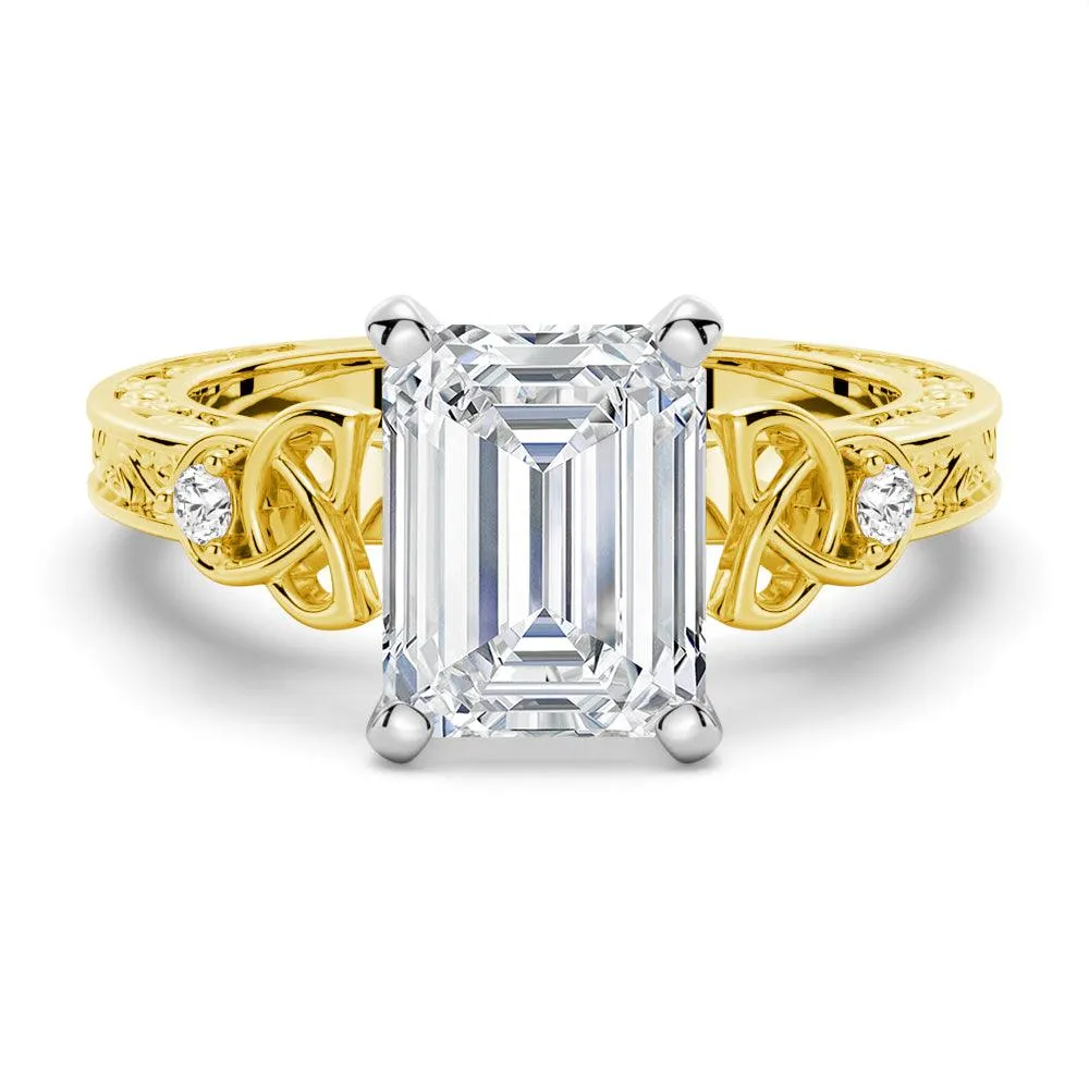 Vintage Gift Sophisticated Finish Vintage Celtic Knots Design Emerald Cut Moissanite Engagement Ring