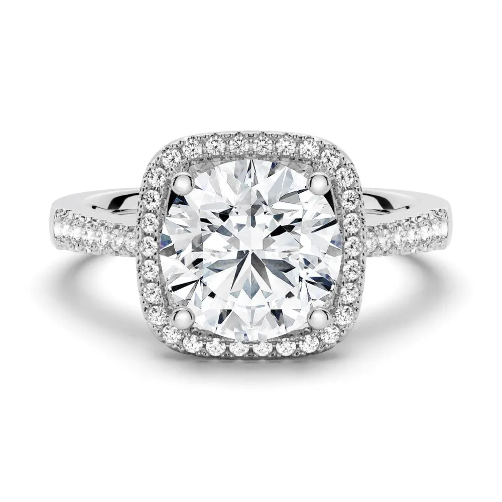 Four Prongs Pav?? Halo Moissanite Engagement Ring Traditional Piece Fantastic Work