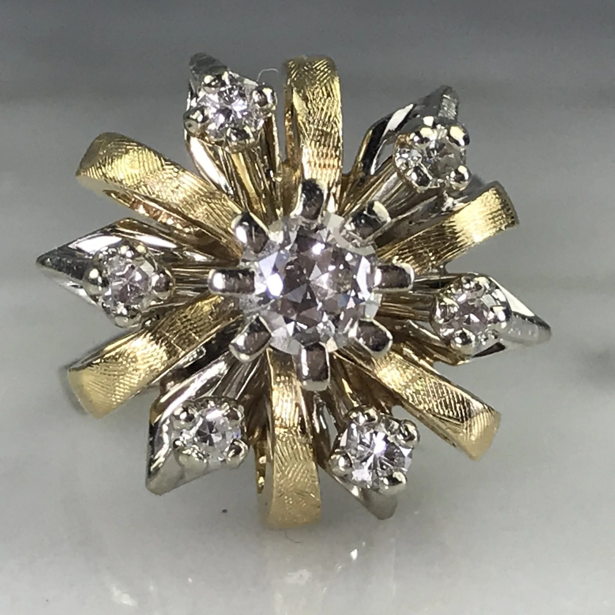 Economical Accessory Vintage Diamond Cluster Ring in 14K Gold Starburst Setting. April Birthstone. APPRAISED