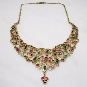 Vintage Emerald & Synthetic Ruby Ornate Necklace | 5.50ctw, 6.80ctw | 20" | Precious Detail