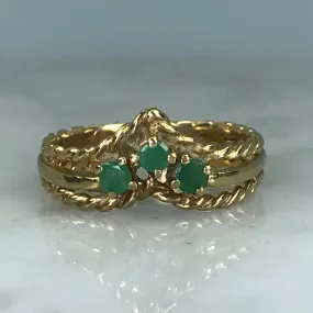 Vintage Emerald Wishbone Band. Yellow Gold. Wedding Band. May Birthstone. 20th Anniversary Gift. Statement Piece