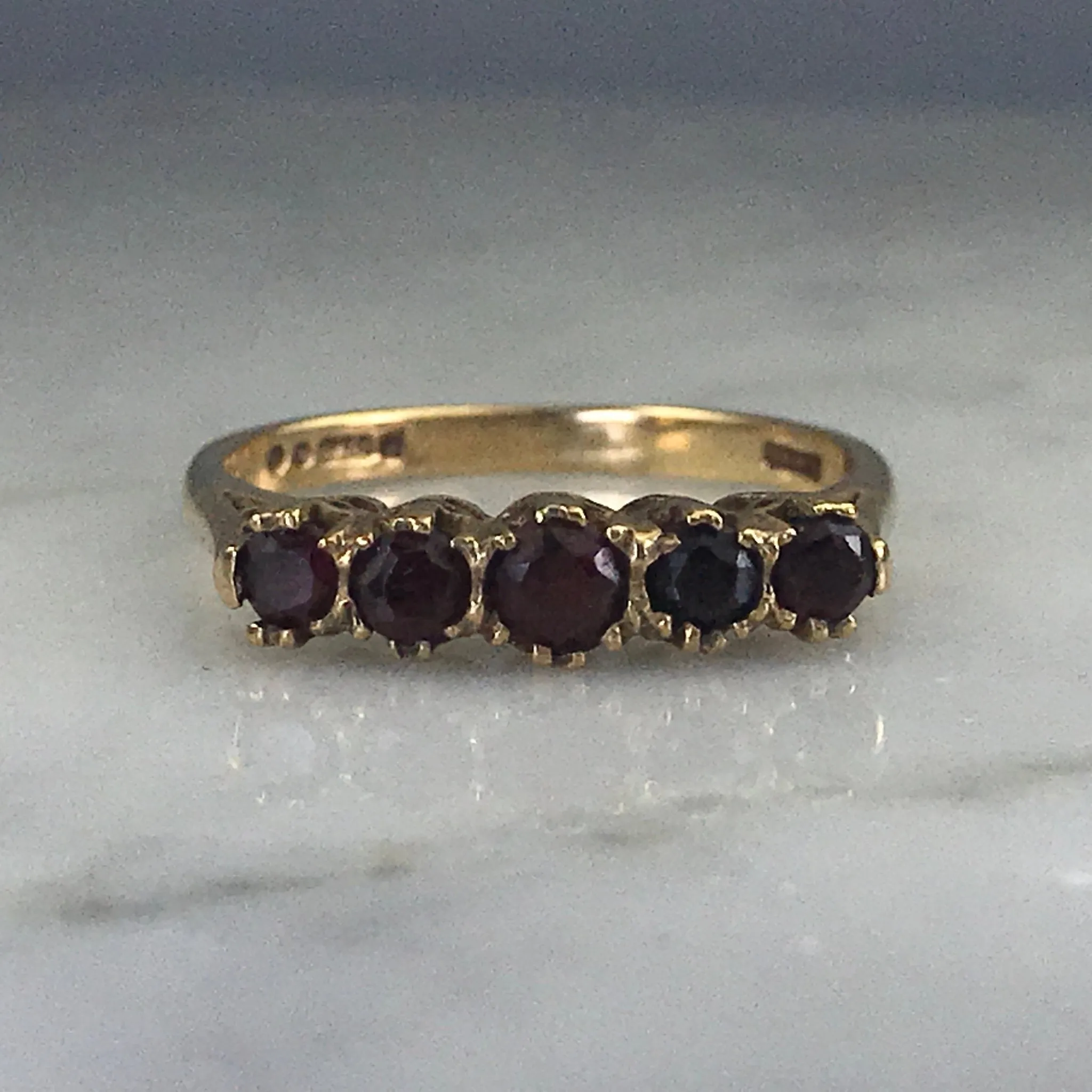 Vintage Garnet Band inYellow Gold. January Birthstone. 2 Year Anniversary. Stacking Ring. Contemporary Simplicity