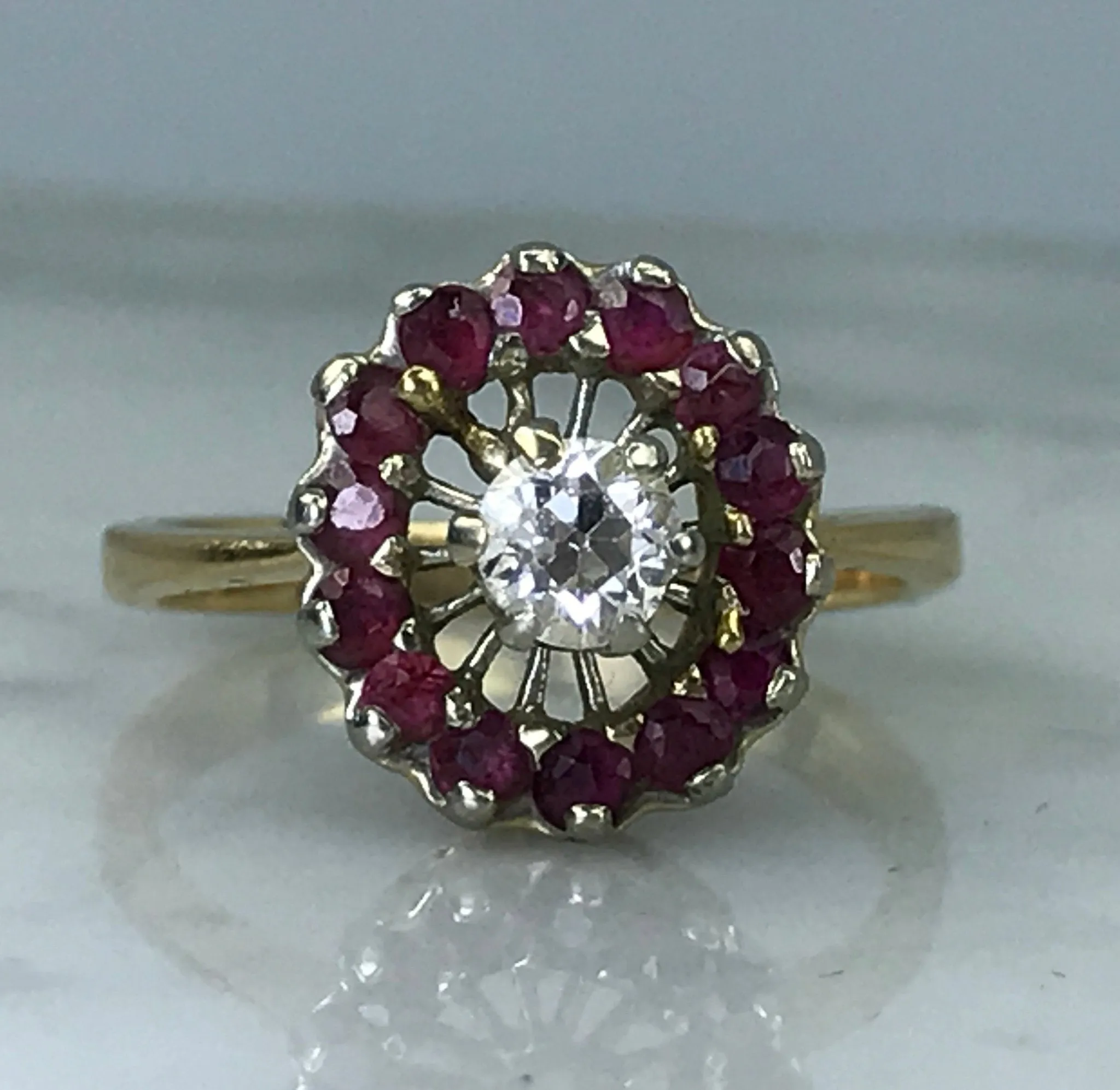 Vintage Ruby and Diamond Ring. 14K Gold. Unique Engagement Ring. July Birthstone. 15th Anniversary. Anniversary Present