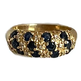 Vintage Sapphire and Diamond Ring set in 14k Yellow Gold. Unique Wedding Band. September's Birthstone. Boyfriend Gift Glitter Accent