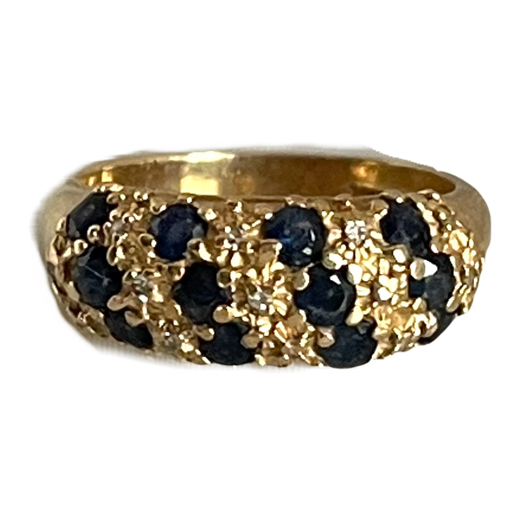 Vintage Sapphire and Diamond Ring set in 14k Yellow Gold. Unique Wedding Band. September's Birthstone. Boyfriend Gift Glitter Accent