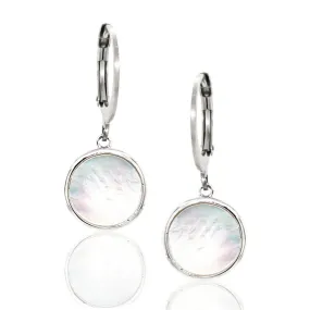 Triangular Embellishment Sparkling look Surgical Steel with Sterling Silver Mother of Pearl Circles Leverback Earrings