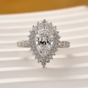 Vintage 2.2Ct Halo Pear Cut Engagement Ring Travel Ring In Sterling Silver Romantic Feel Pastel Light