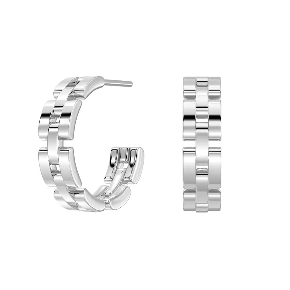 Creative Touch Watch Strap Motif Textured Link Hoop Earrings