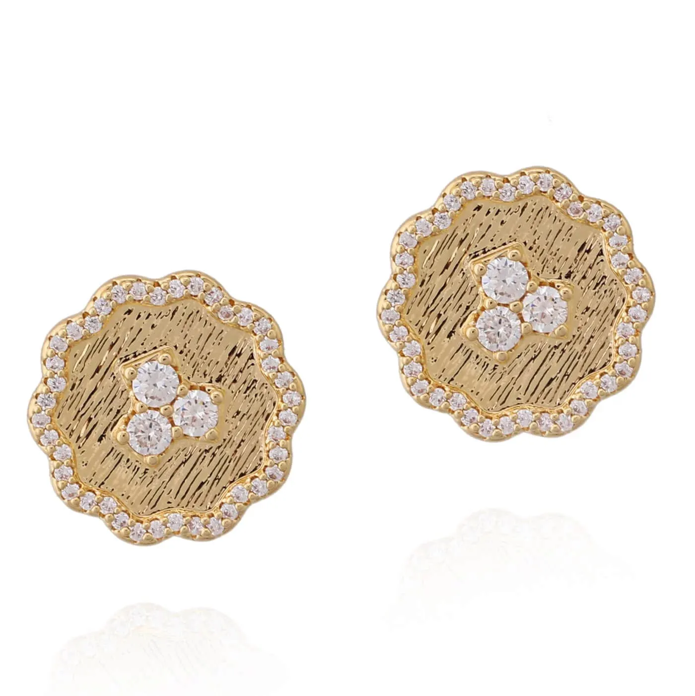 Sophisticated Finish Wavy Flower Brushed Gold Plated Surgical Steel Stud Earring