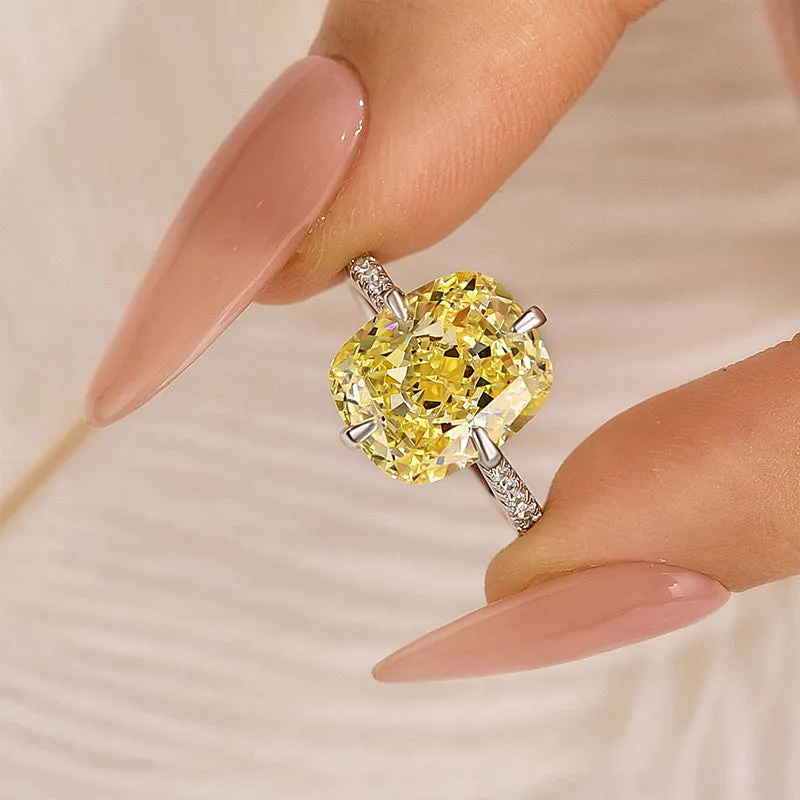 Bold Pieces Louily Elegant 6.0 Carat Cushion Cut Yellow Sapphire Engagement Ring In Sterling Silver