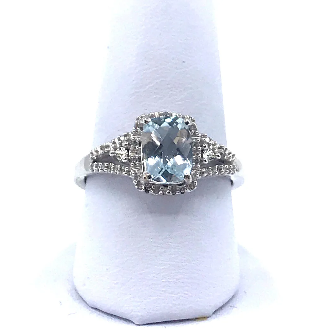 White Gold Aquamarine Ring Minimal Look Exquisite Decoration