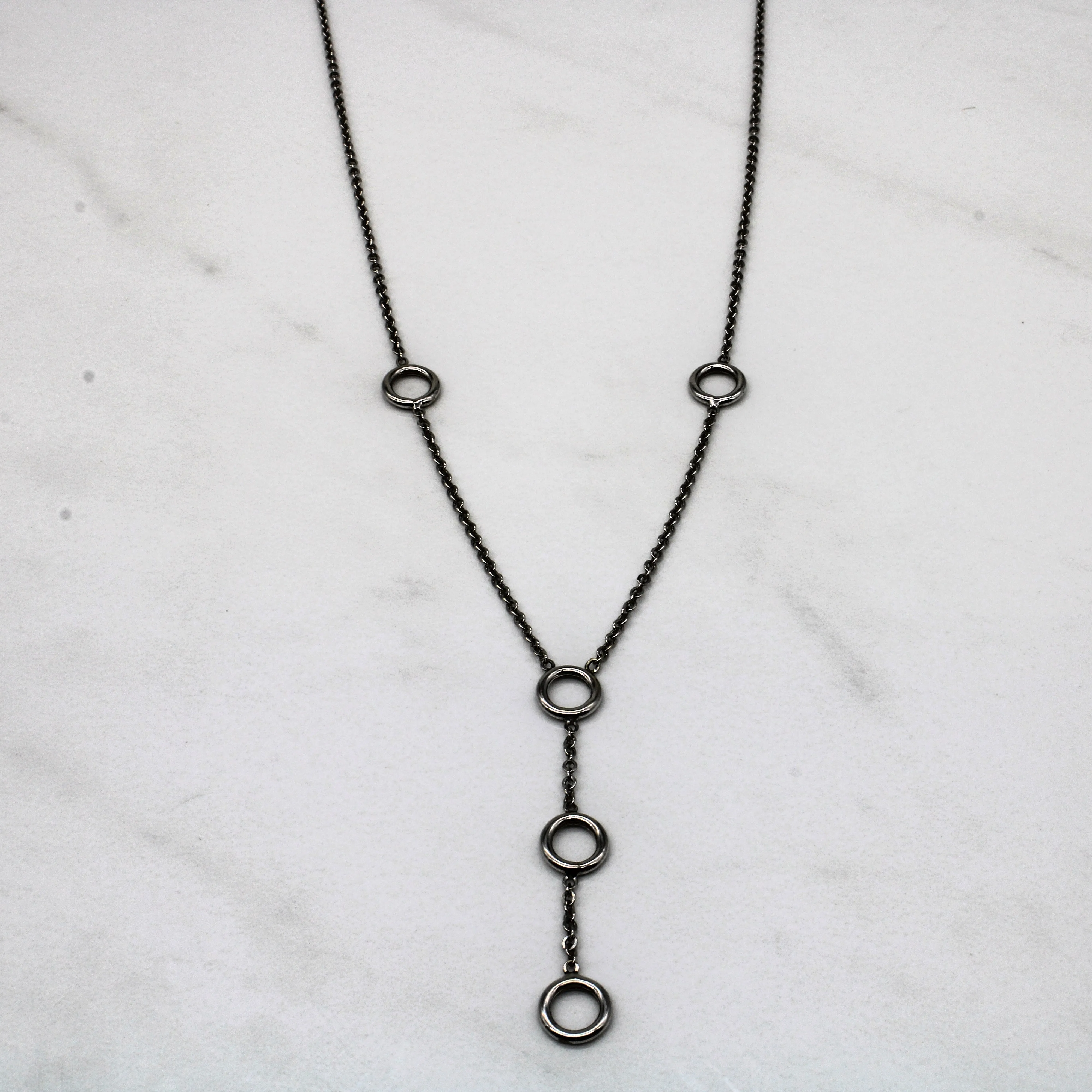 White Gold Circle Drop Necklace | 16" | Dainty Sparkle