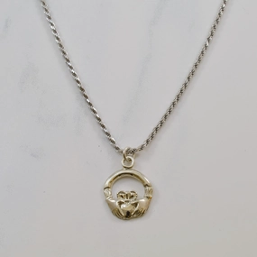 Dazzling Touch Luminous Highlight White Gold Claddagh Necklace | 17.5" |