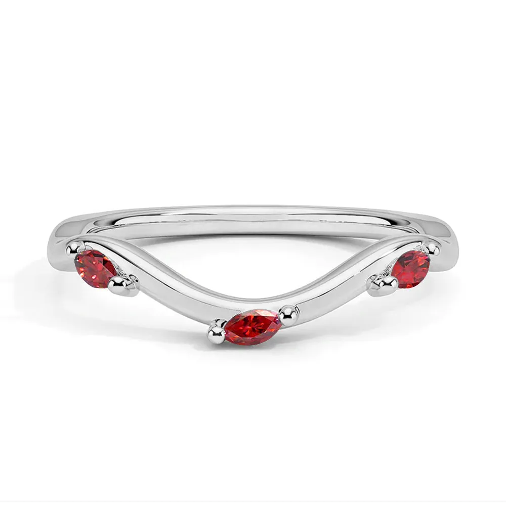 Unique Detail Bold Accent Willow Curved Lab Grown Ruby Band