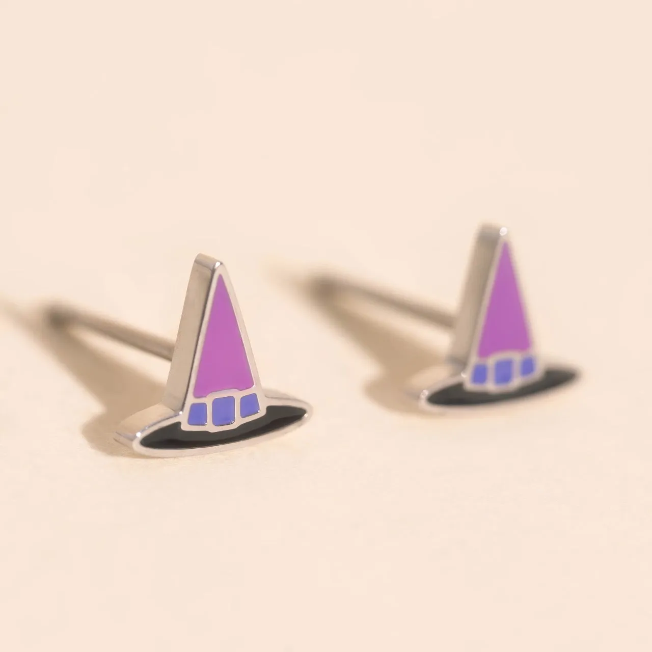 Futuristic Accent Brilliant Item Witch Hat Stud Earrings